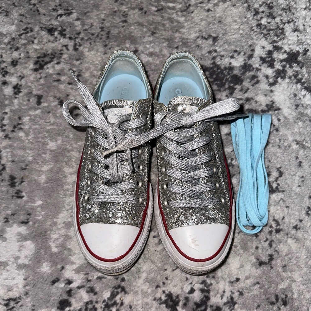 Converse x Chiara Ferragni platform sneakers silver sparkle size 5